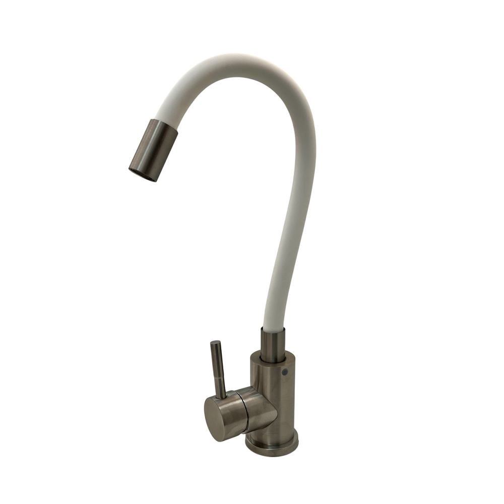 Смеситель для кухни с белым силиконовым изливом